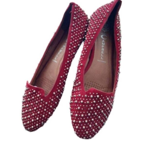 Jeffery Campbell MARTINI Loafers Red Suede Silver Studs  Size 11 - Picture 2 of 10